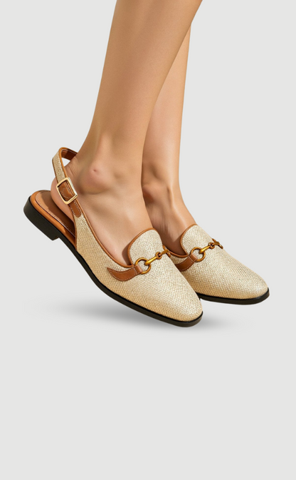 Damen Slingback-Loafer Braun Beige Kettenverzierung - Norvielle