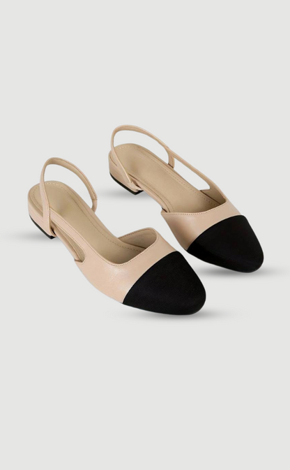 Damen Slingback Ballerinas Beige Schwarz Klassisch - Norvielle