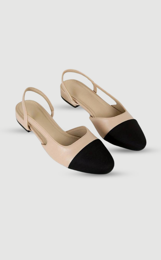 Damen Slingback Ballerinas Beige Schwarz Klassisch - Norvielle
