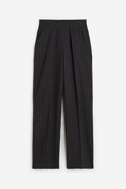Damenhose Weit Schnitt Bundfalten Leicht Beige