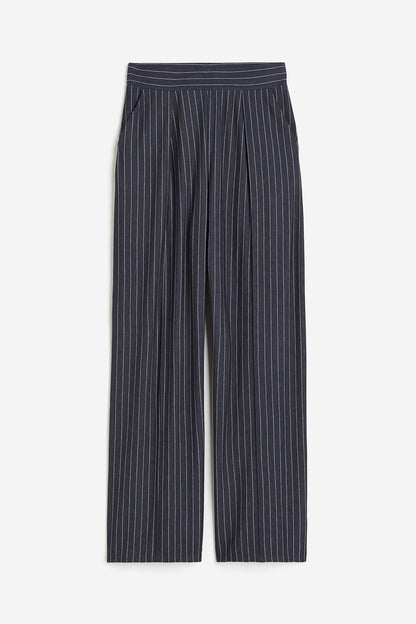 Damenhose Weit Schnitt Bundfalten Leicht Beige