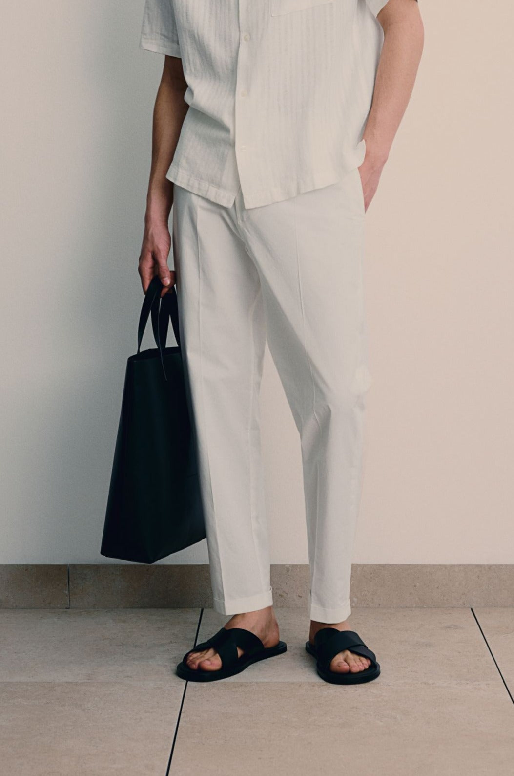 Herren Chino Hose Cremeweiß mit Kordelzug