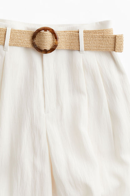 Damen Linnenhose Mit Gürtel Beige
