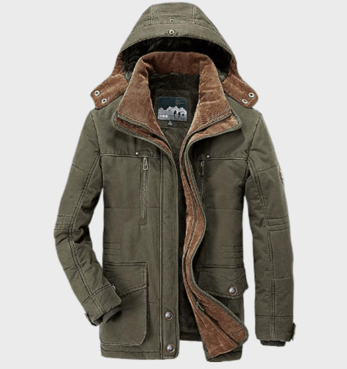 Herren Winterjacke Kapuzenparka Fleece-Innenfutter Schwarz - Eveloria
