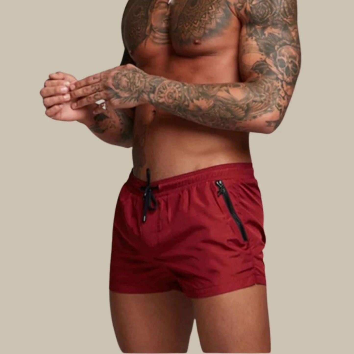 Herren Badeshorts Elastischer Bund Kordelzug Schwarz - Eveloria