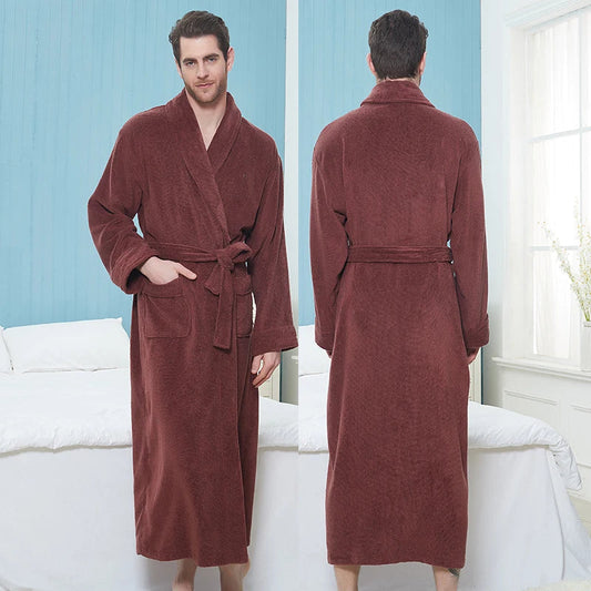 Herren Fleece Bademantel Lang Mit Handtuch Morgenmantel - Eveloria