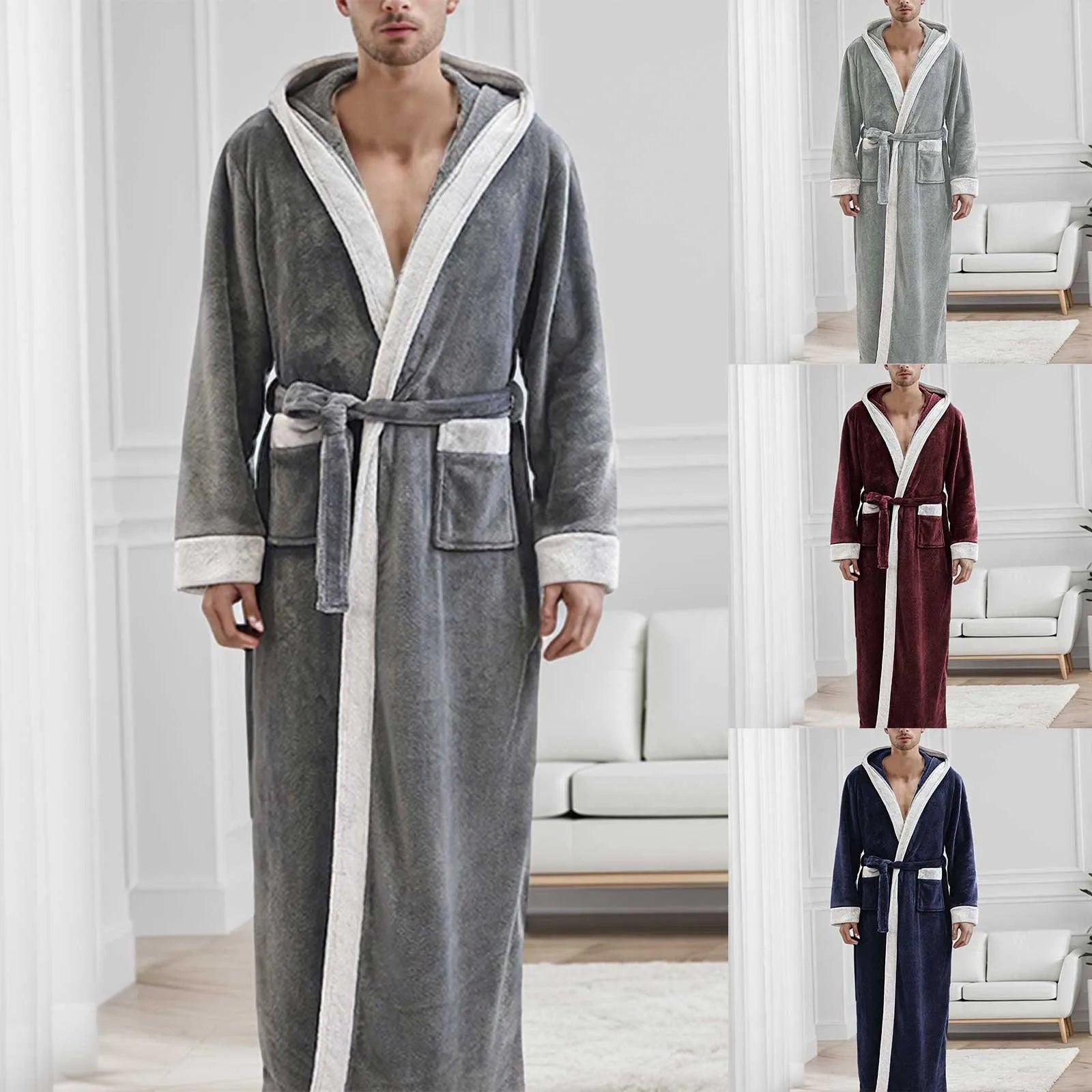 Herren Bademantel Lang mit Kapuze Winter - Eveloria