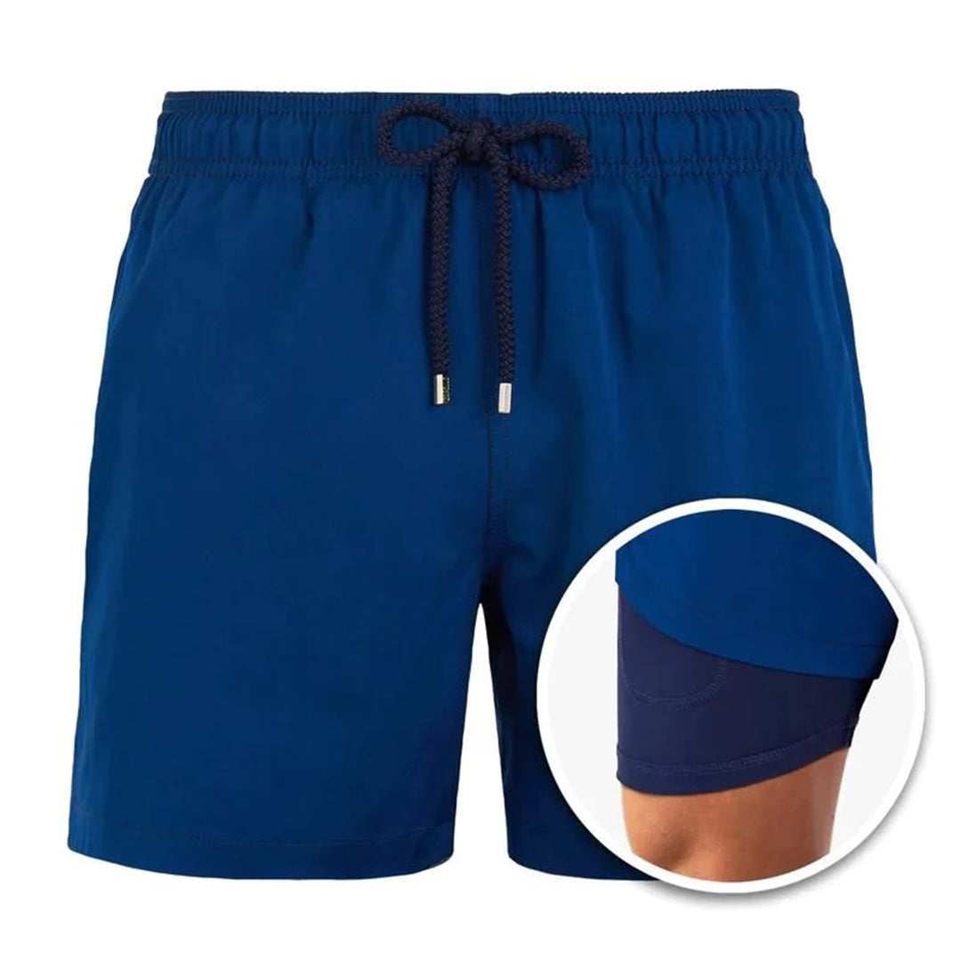Badeshorts – Kordelzug – 2-in-1 – Boardshorts – Bademode für Männer-Blau-S-Chaps Herrenmode