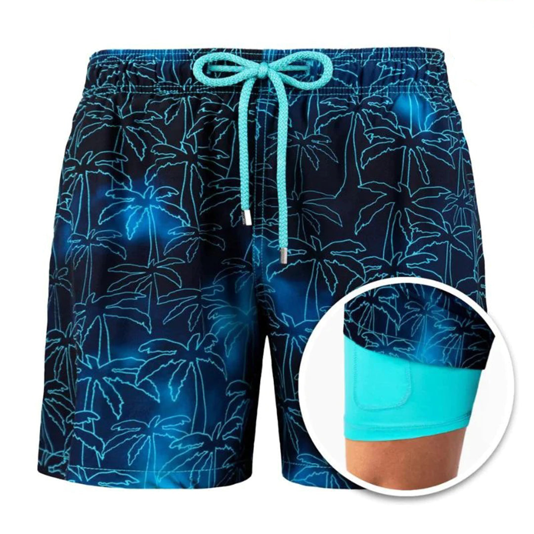 Männer Boardshorts 2-in-1 Badeshorts Kordelzug Blau - Eveloria