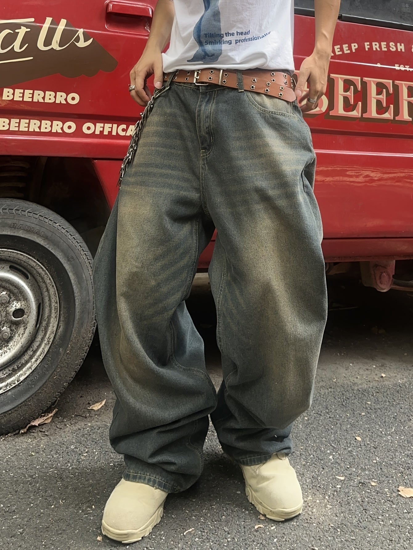 Herren Baggy Jeans Washed Loose Fit Blau - Eveloria