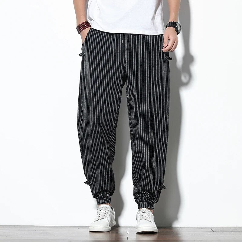 Herren Jogger Pants Streifen Drawstring Bequem Schwarz - Eveloria