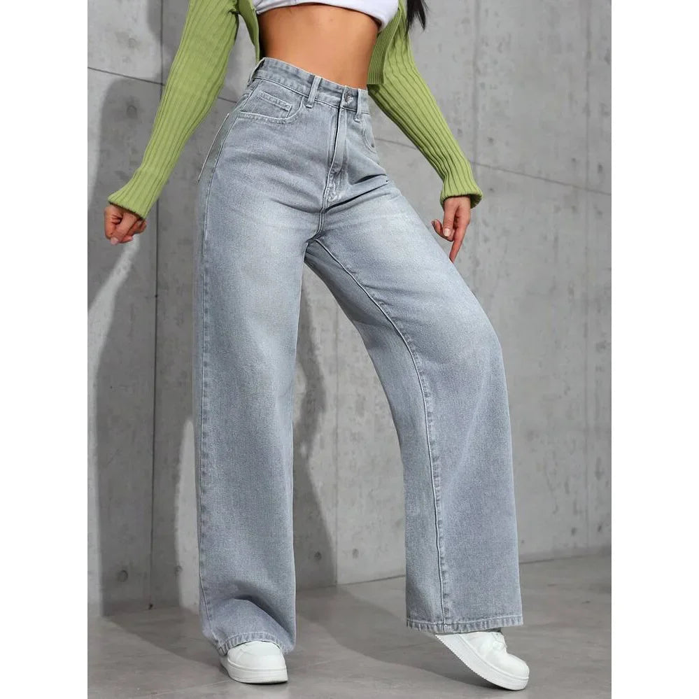 Damen Baggy-Jeans Hohe Taille Komfort