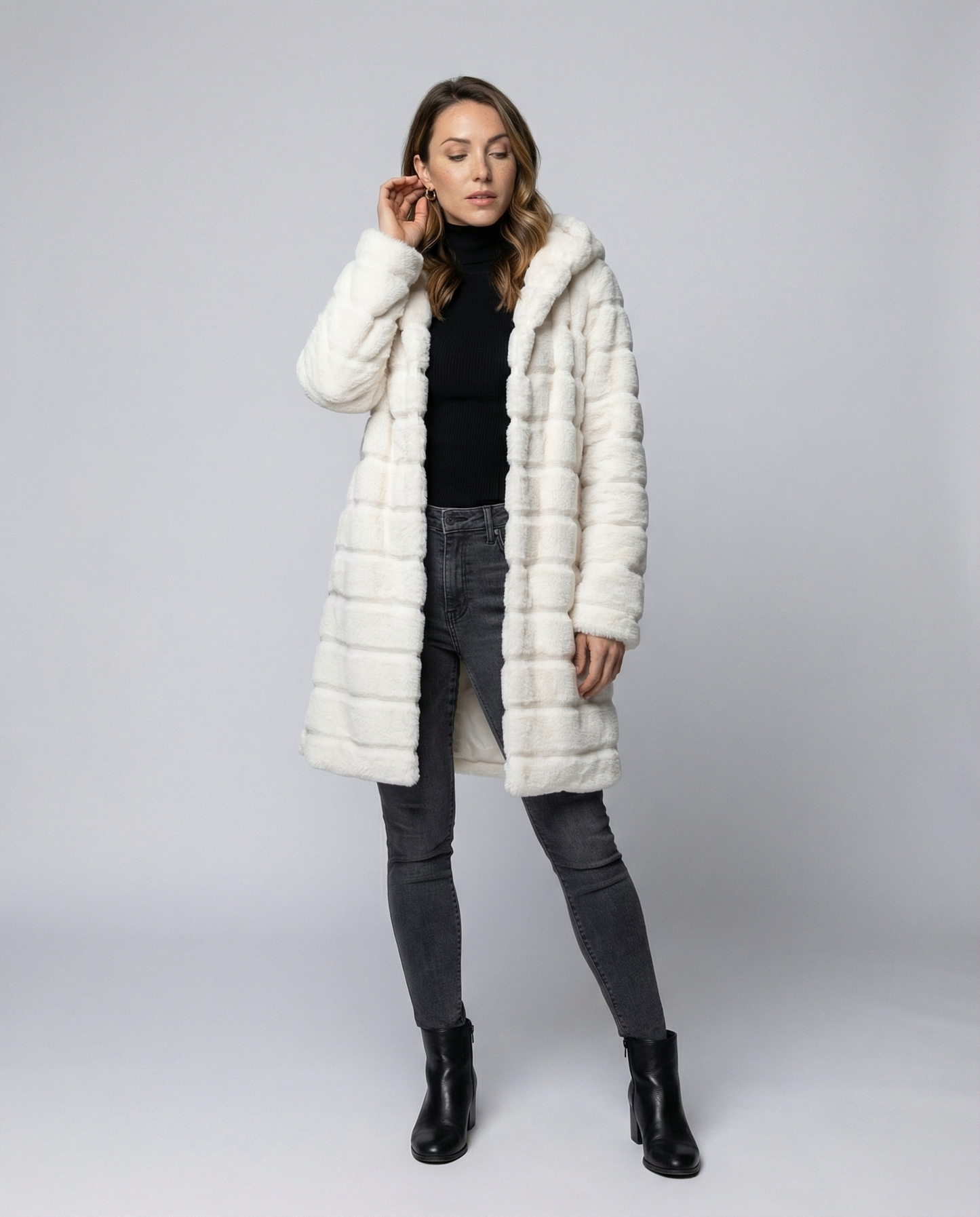 Damen Fleece Winterjacke Elegantes Design Schwarz - Eveloria