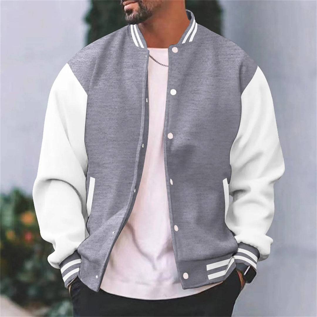Baseballjacke - Casual - Druckknöpfe - Bomberjacke - Herrenjacke-Grau-S-Chaps Herrenmode
