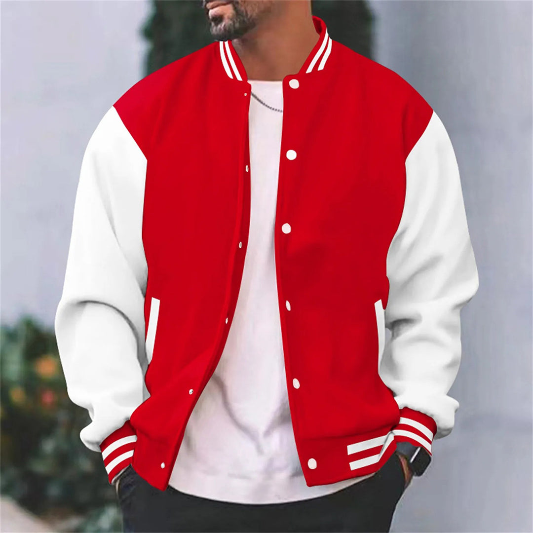 Baseballjacke - Casual - Druckknöpfe - Bomberjacke - Herrenjacke-Rot-S-Chaps Herrenmode