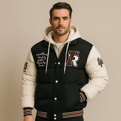 Herren Winter-Bomberjacke Kapuzenjacke Pufferjacke Schwarz - Eveloria