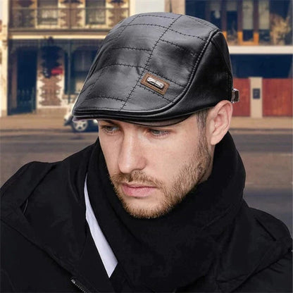 Herren Leder Baskenmütze Flach - Eveloria