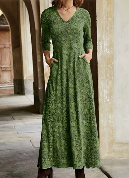 Eveloria Damen Retro-Kleid Langes Muster-Kleid