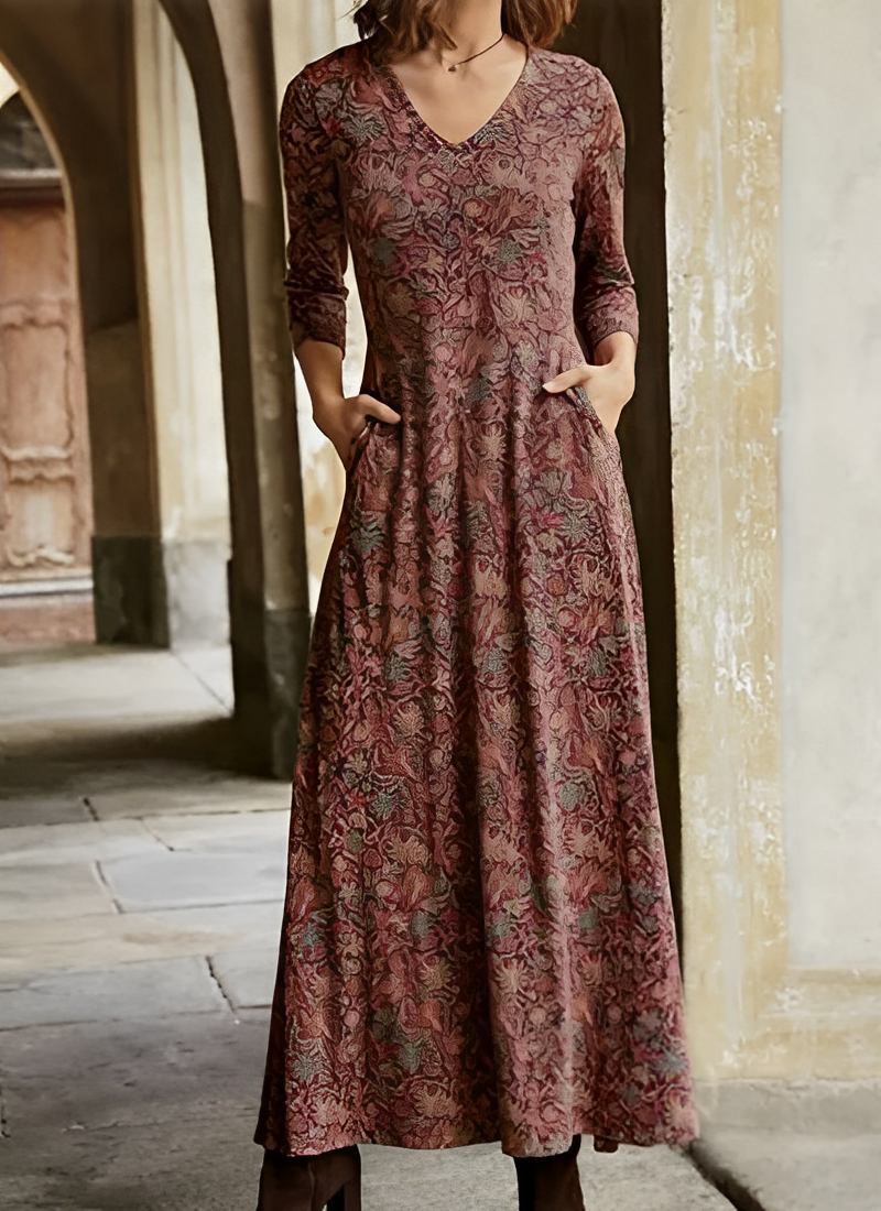 Eveloria Damen Retro-Kleid Langes Muster-Kleid