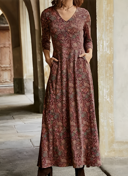 Eveloria Damen Retro-Kleid Langes Muster-Kleid