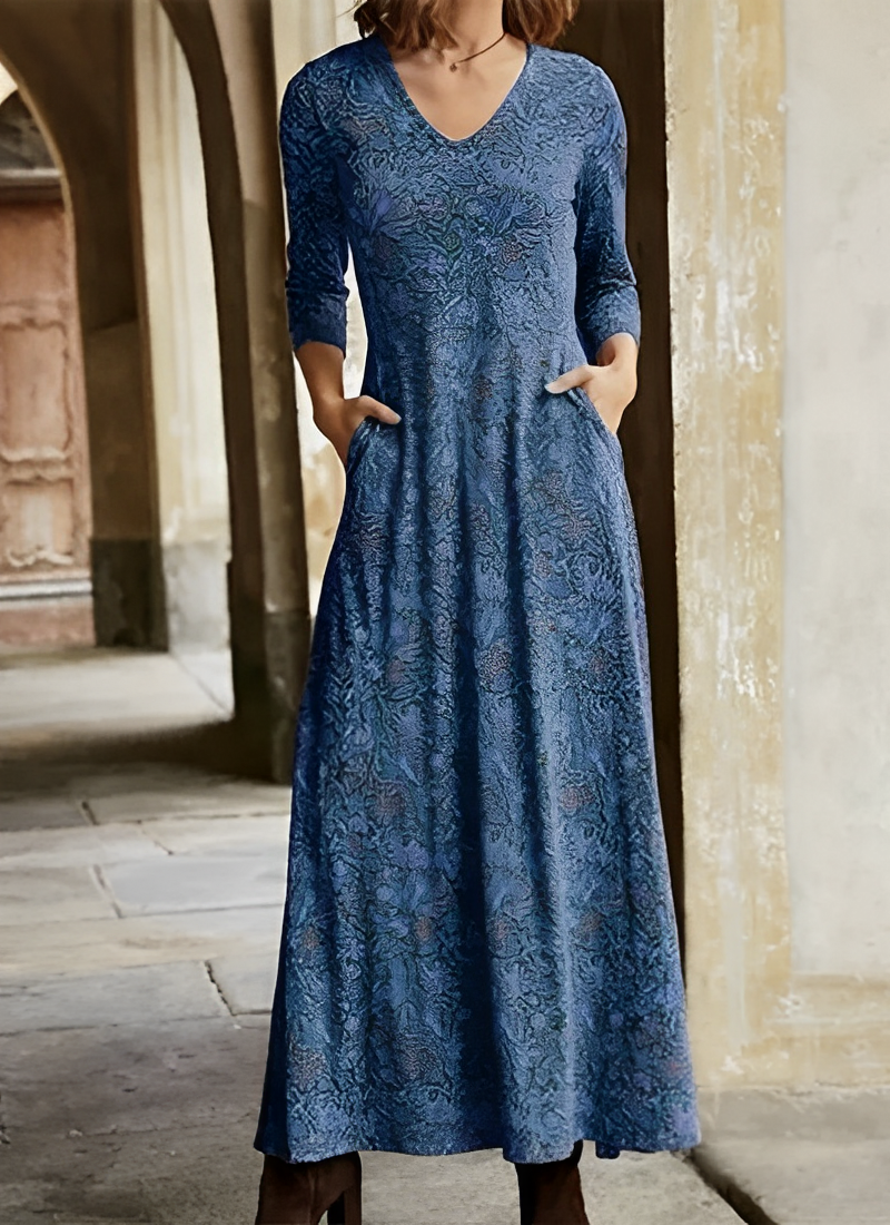 Eveloria Damen Retro-Kleid Langes Muster-Kleid
