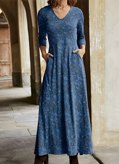 Eveloria Damen Retro-Kleid Langes Muster-Kleid