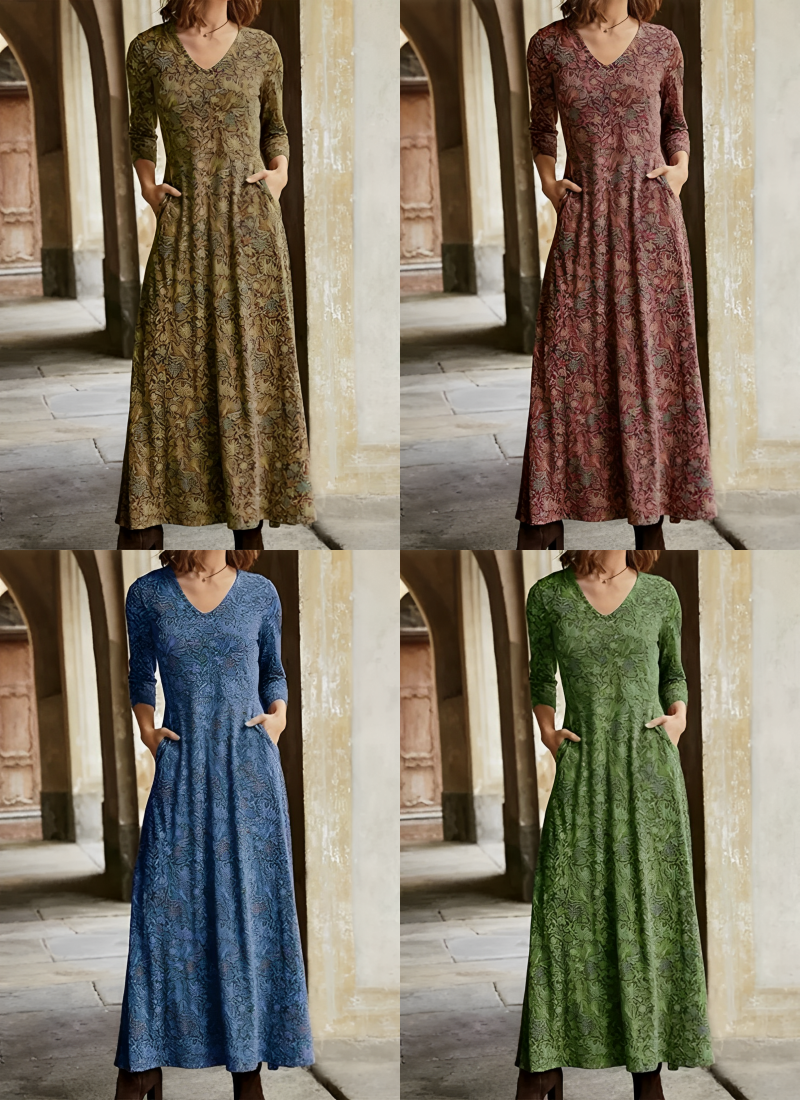 Eveloria Damen Retro-Kleid Langes Muster-Kleid - Eveloria