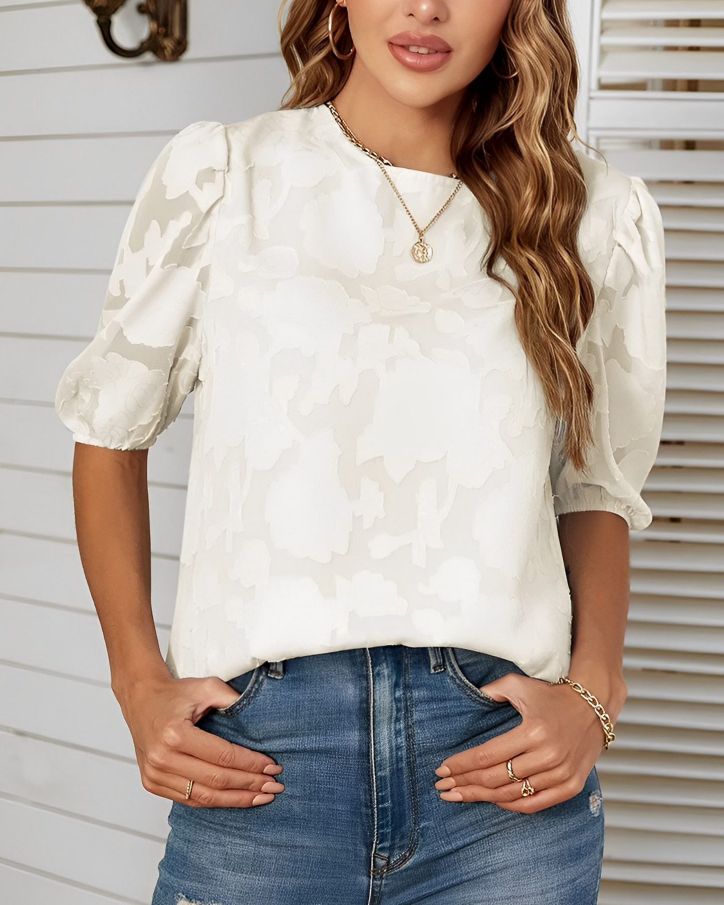 Eveloria Damen Chiffon Bluse Puffärmelig