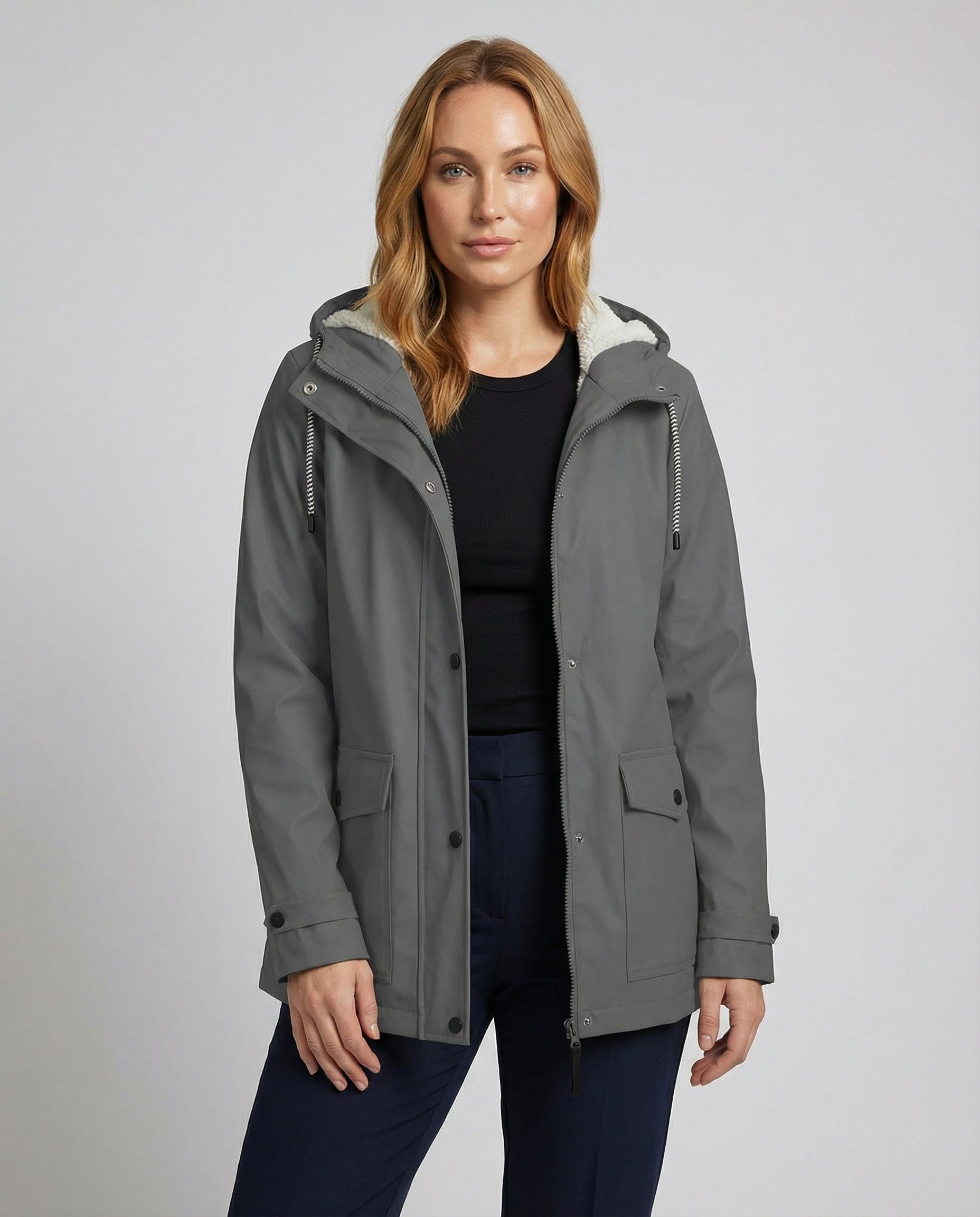 Damen Fleecejacke Wasserdicht Warm Schwarz - Eveloria