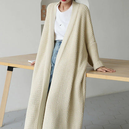 Damen Cardigan Grob Gestrickt Weit Offen Beige