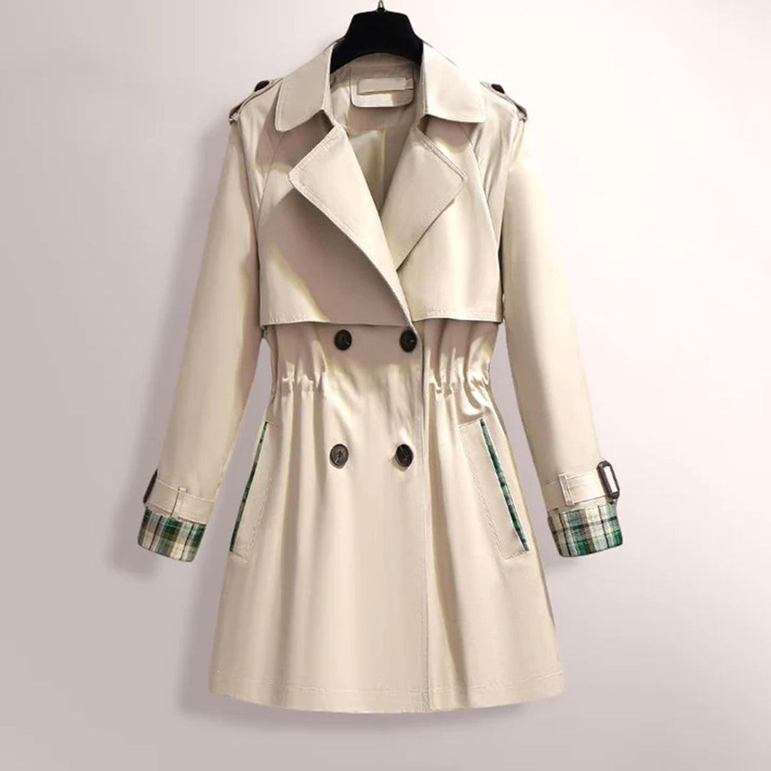 Eveloria Damen Trenchcoat Tailliert Zweireihig Mit Gürtel Karomuster - Eveloria