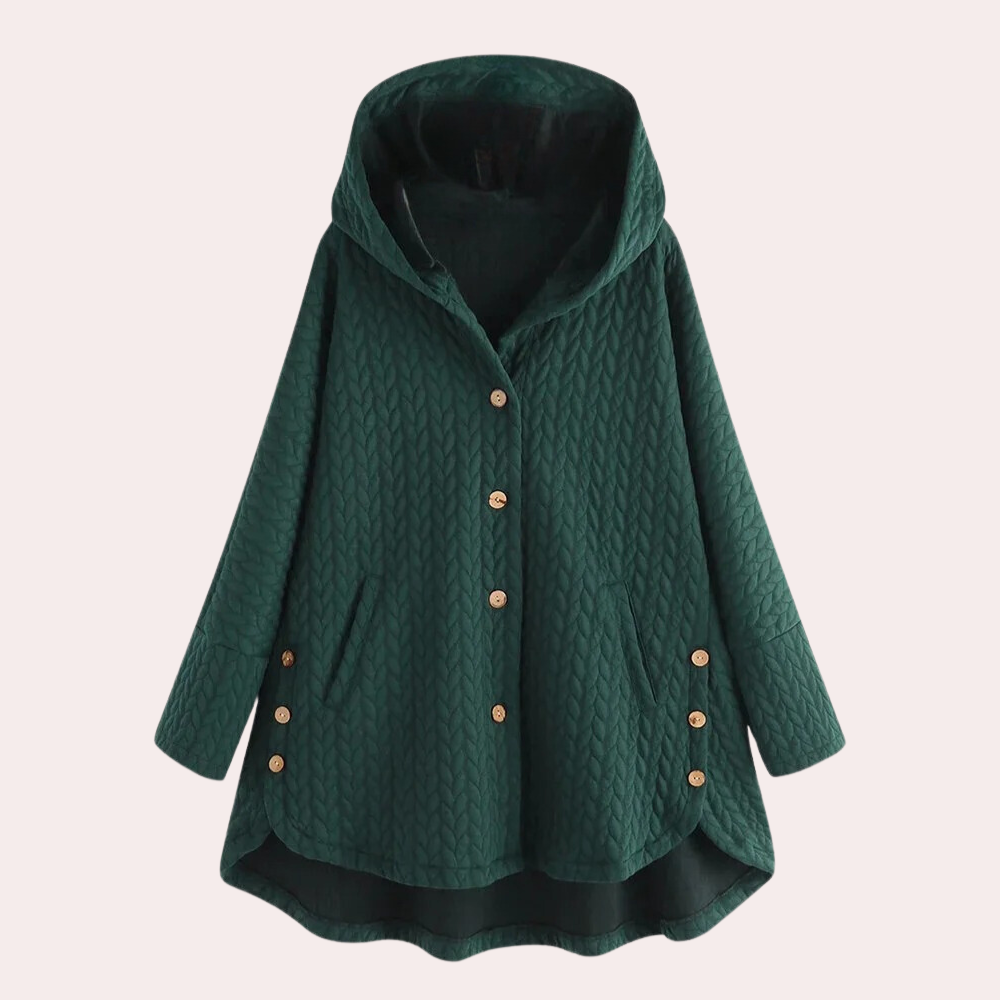 Damen Winterjacke mit Kapuze und Knöpfen Schwarz - Eveloria