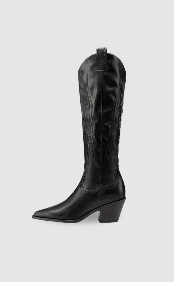 Damen Cowboystiefel Schwarz Leder - Norvielle