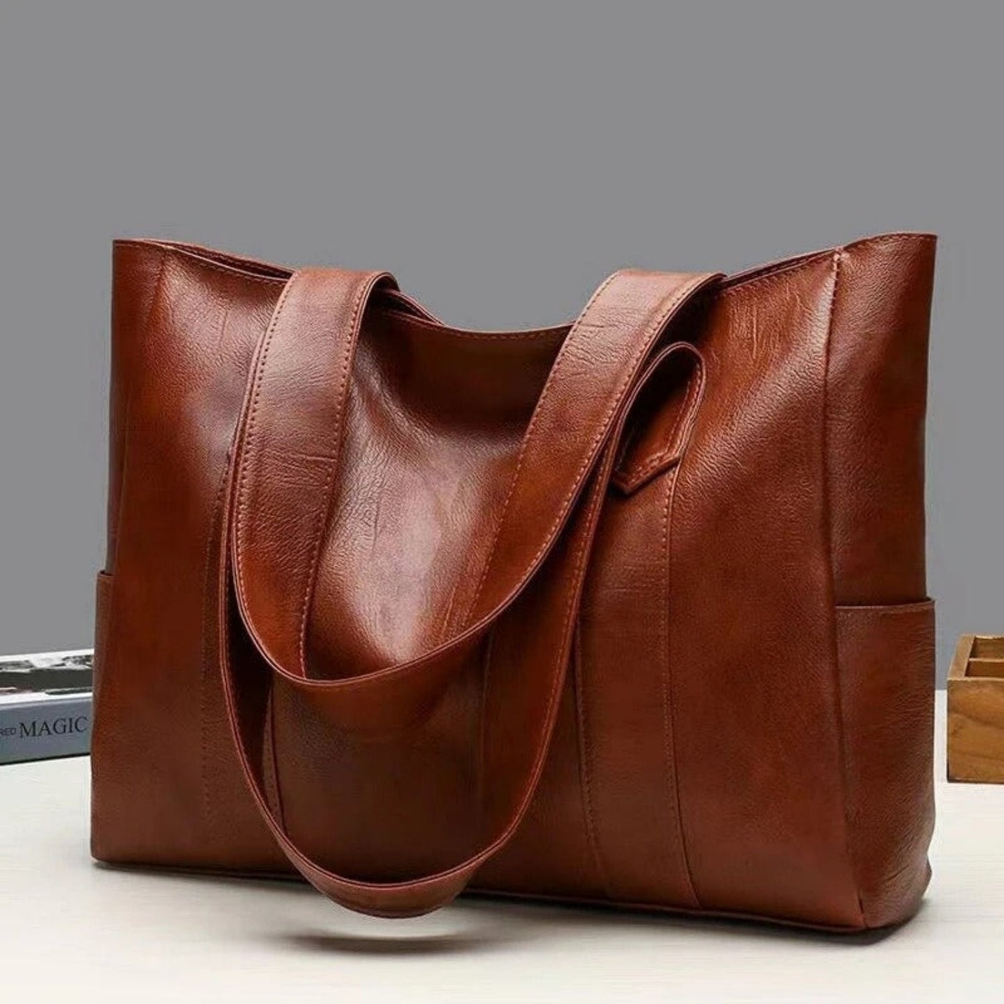 Damen Vintage Schultertasche Leder Retro Braun