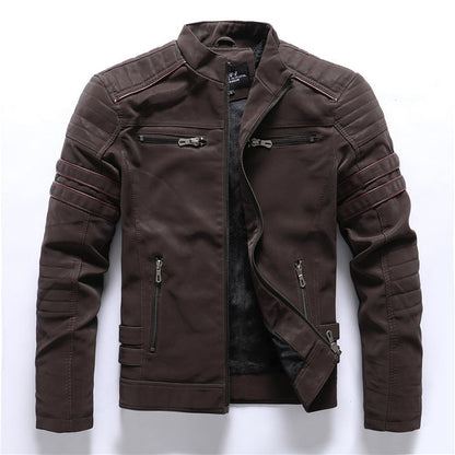 Bikerjacke – Slim Fit Motorradjacke mit Reißverschluss für Männer-Braun-M-Chaps Herrenmode