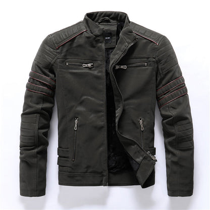 Bikerjacke – Slim Fit Motorradjacke mit Reißverschluss für Männer-Militärgrün-M-Chaps Herrenmode
