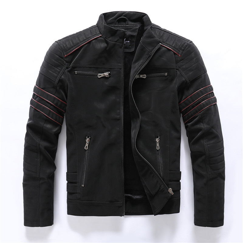 Herren Bikerjacke Slim Fit Reißverschluss Schwarz - Eveloria