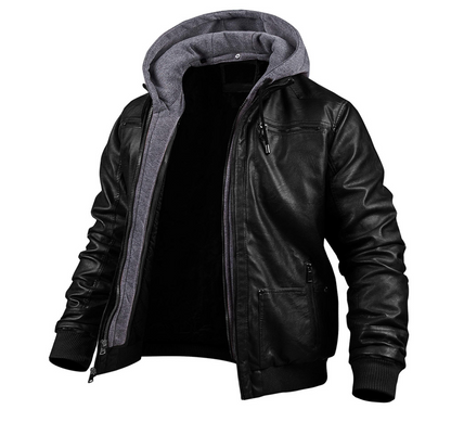 Heinrich Herren Leder Winterjacke Mit Kapuze