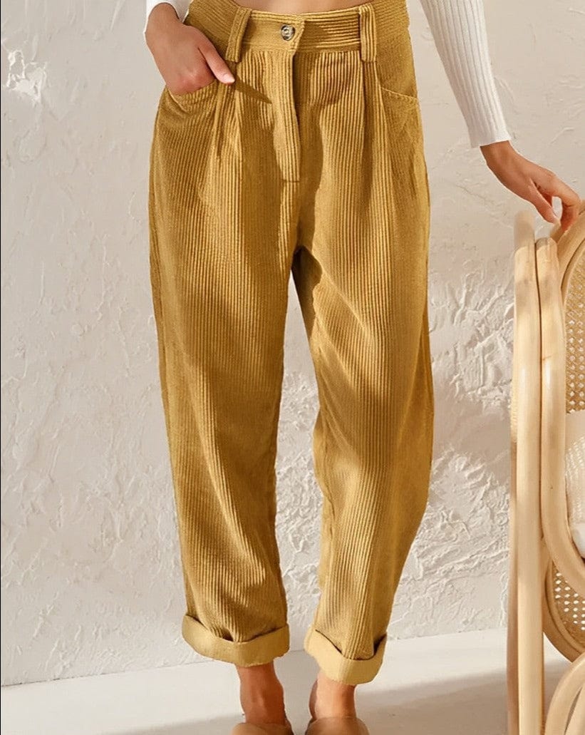 Eveloria Damen Cordhosen Hochbund Elegant