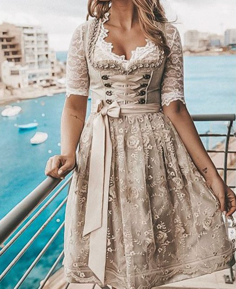 Damen Dirndlkleid Traditionell Spitze Schwarz - Eveloria