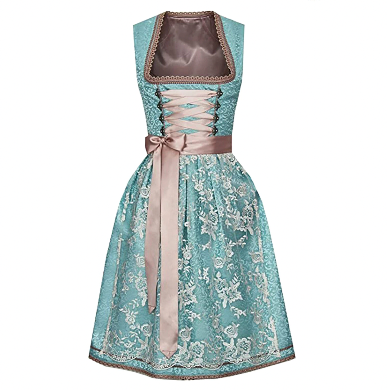 Damen Dirndl Traditionell Mit Schürze Blau Weiss