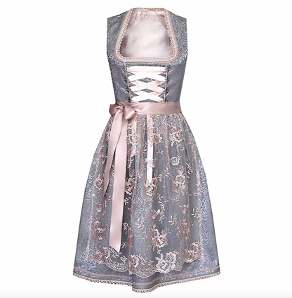 Damen Dirndl Traditionell Mit Schürze Blau Weiss