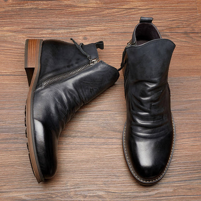 Herren Lederstiefeletten Reißverschluss