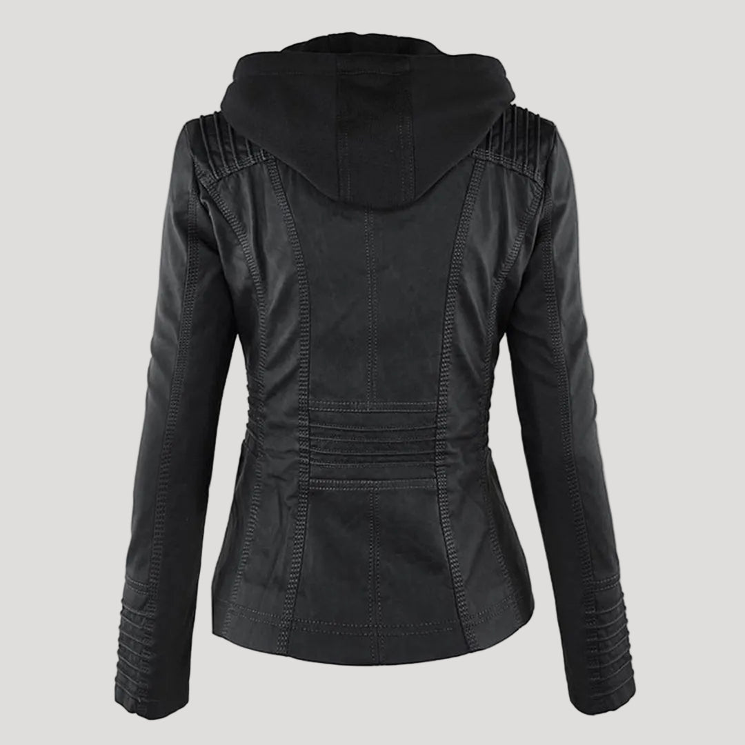 Eveloria Damen Faux Lederjacke Wetterfest Mit Kapuze