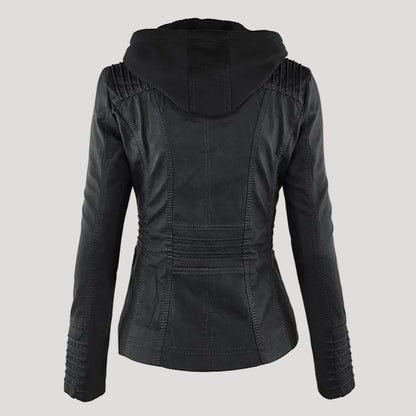 Eveloria Damen Faux Lederjacke Wetterfest Mit Kapuze