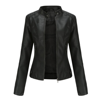 Damen Kunstleder Bikerjacke Reißverschluss Schwarz - Eveloria