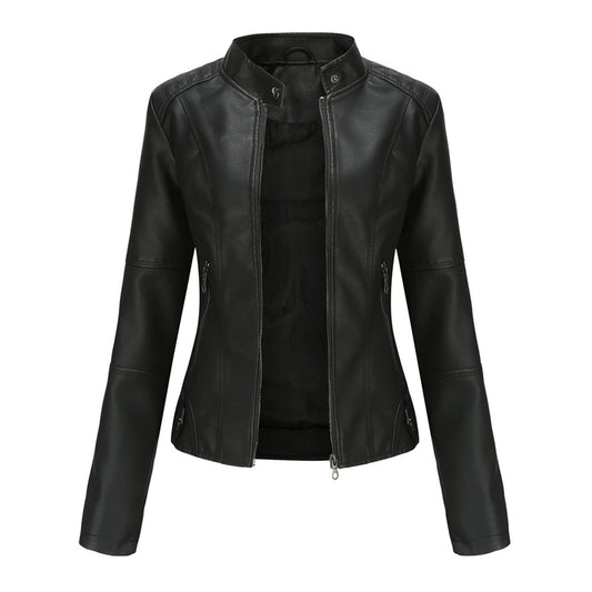 Damen Kunstleder Bikerjacke Reißverschluss Schwarz - Eveloria