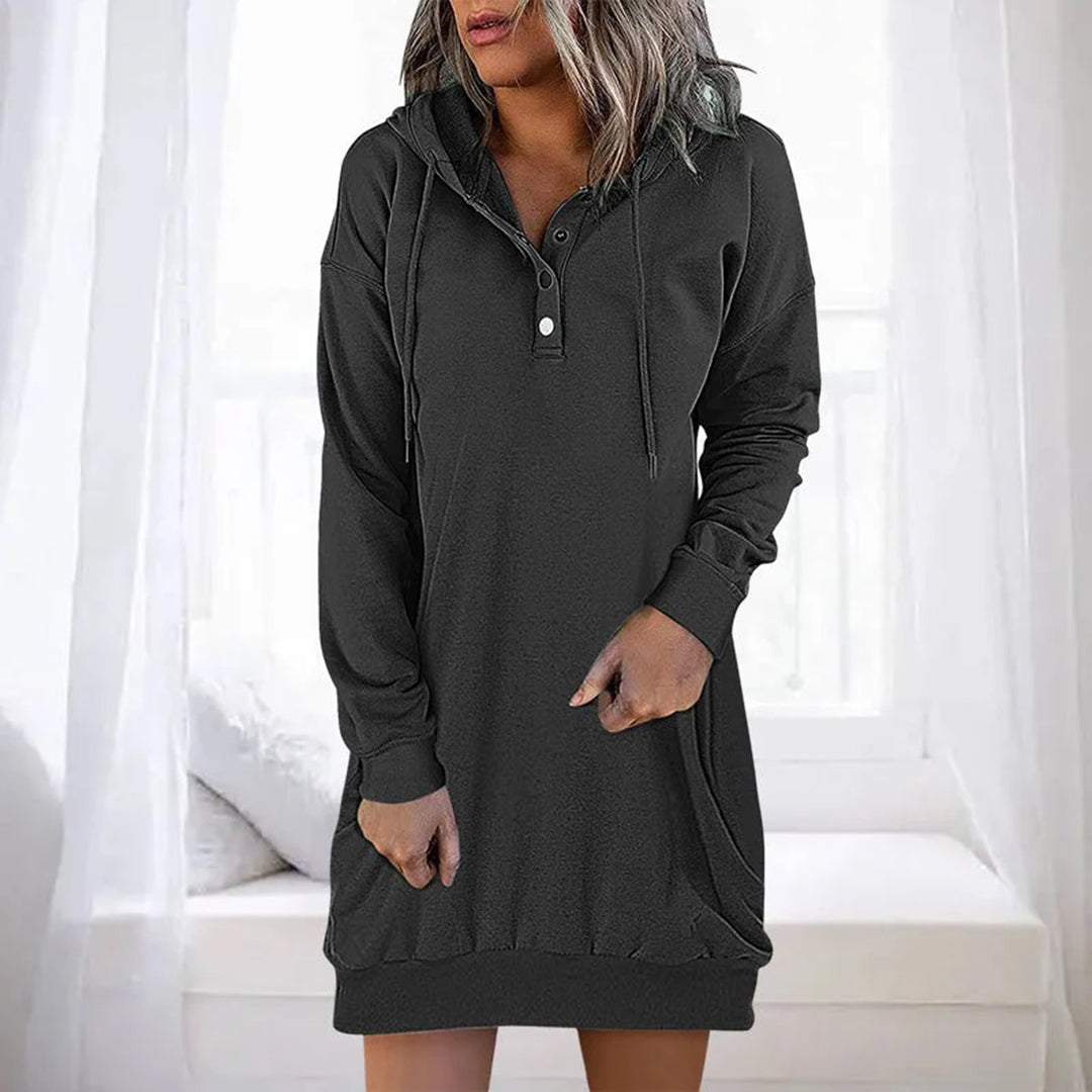 Damen Sweatshirt-Kleid mit Kapuze Minimales Design Grau - Eveloria