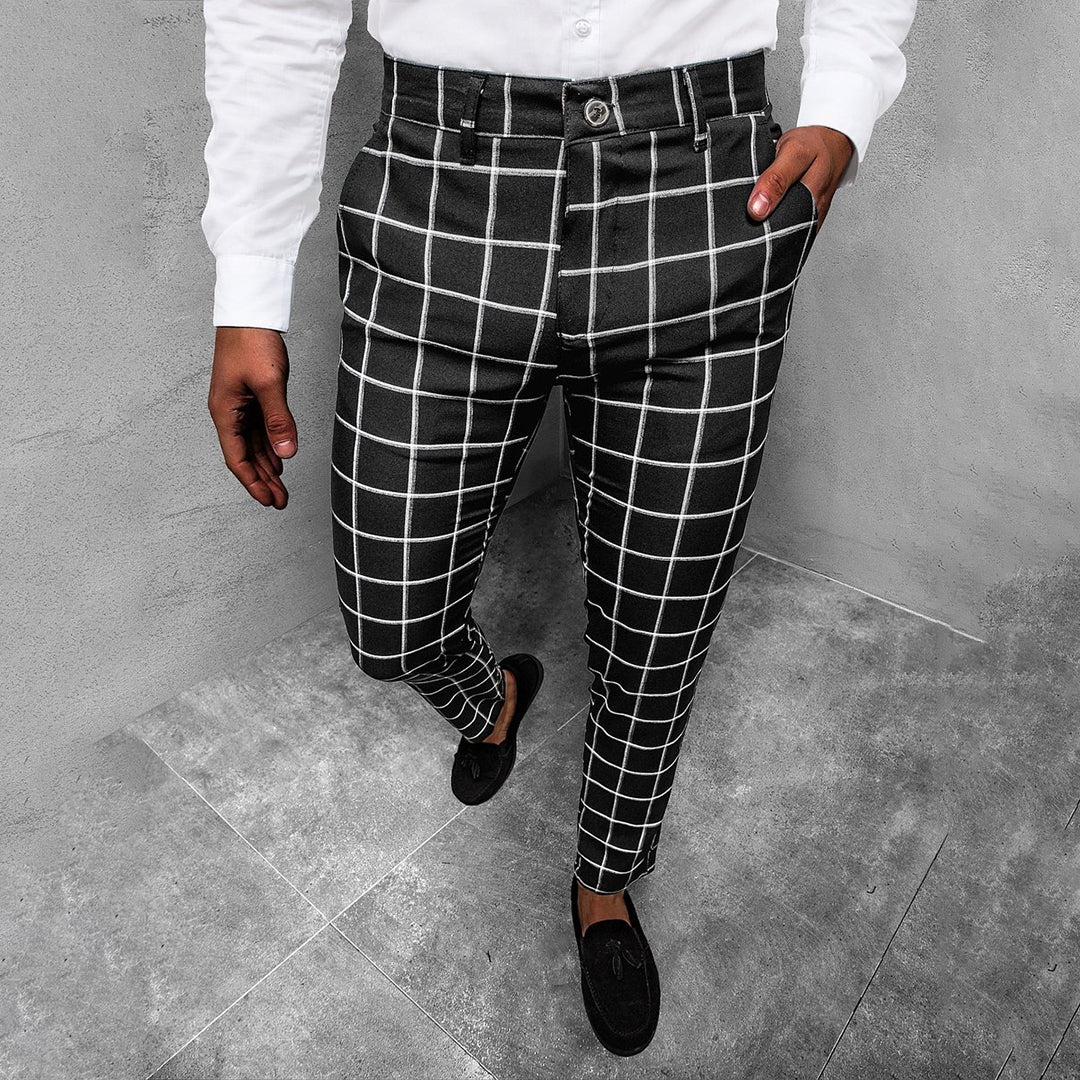 Herren Karo-Hose Slim Fit Gerader Schnitt Schwarz - Eveloria