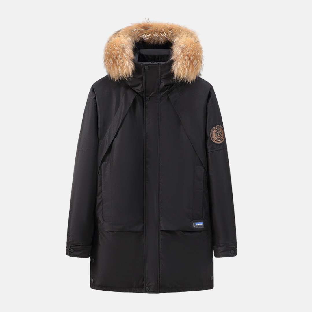 Eveloria Damen Parka Glattes Gewebe Abnehmbarer Kunstpelz Mittellang